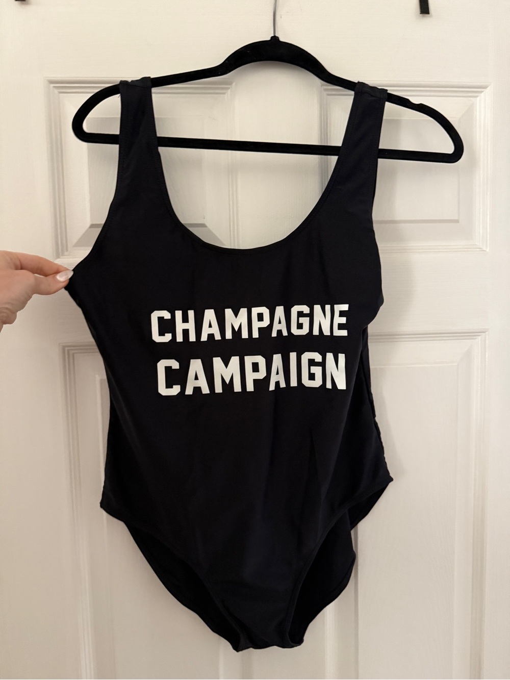 Black "CHAMPAGNE CAMPAIGN" One-Piece Swimsuit